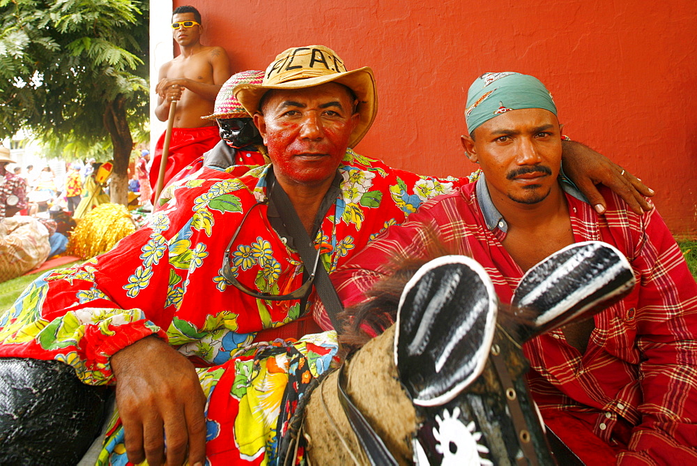 Locals dressed up for Maracatu parades at Carnival, Nazare da Mata, Pernambuco, Brazil, South America