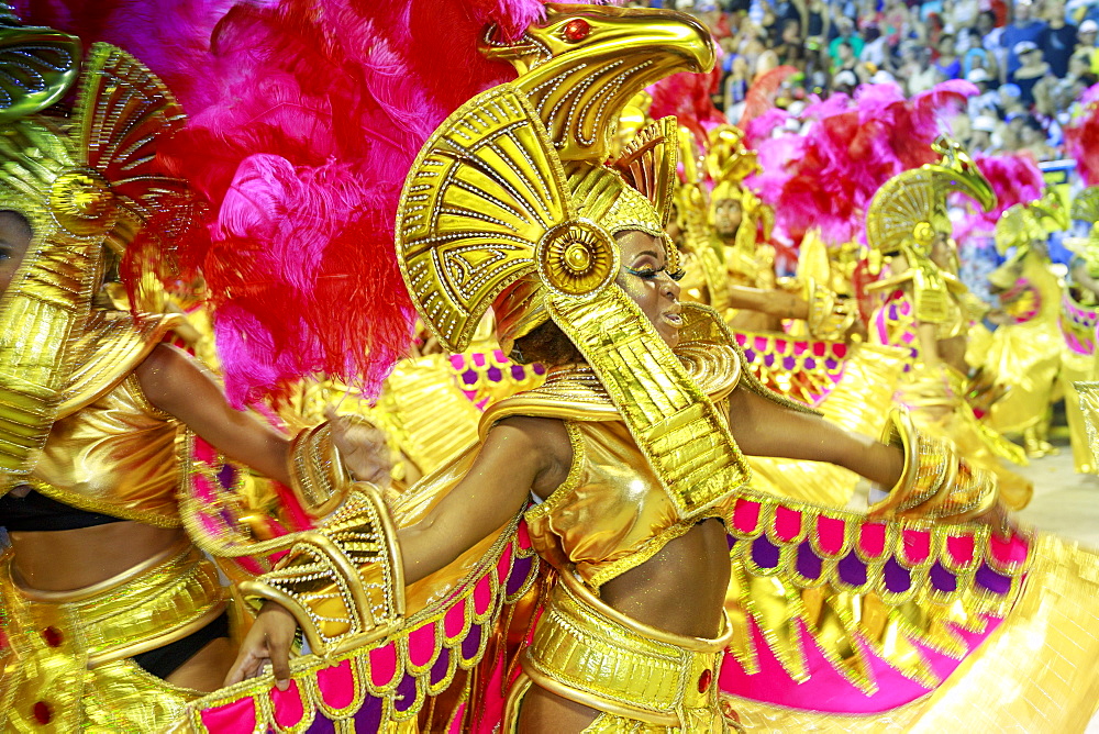 Dancers at the main Rio de Janeiro Carnival parade in the Sambadrome (Sambodromo) arena, Rio de Janeiro, Brazil, South America