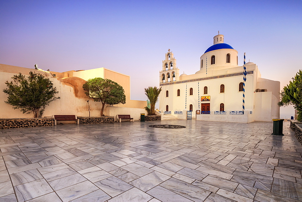 The Holy Orthodox Church of Panagia with the colors white and blue the icons of Greece, Oia, Santorini, Cyclades, Greek Islands, Greece, Europe