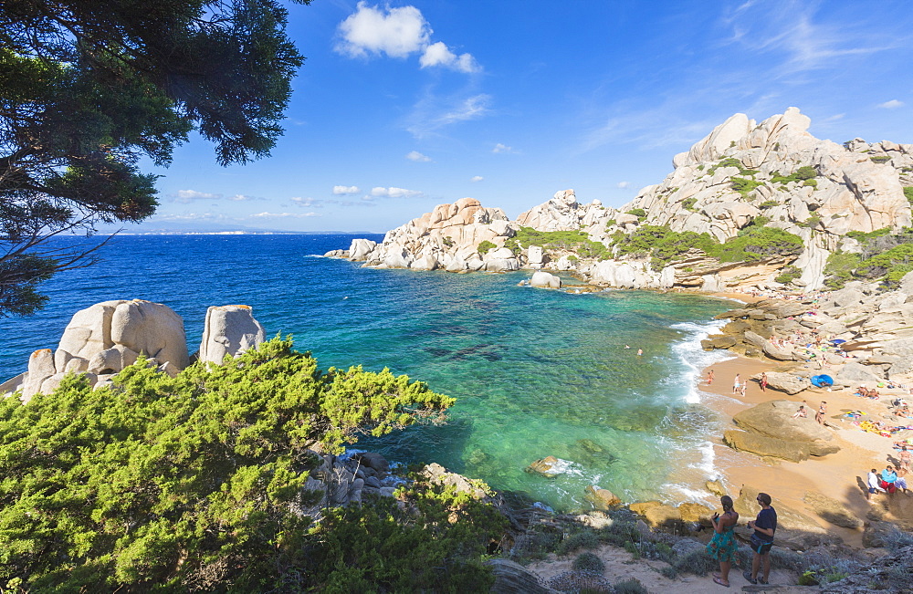 The turquoise sea and sandy beach surrounded by cliffs, Capo Testa, Santa Teresa di Gallura, Province of Sassari, Sardinia, Italy, Mediterranean, Europe