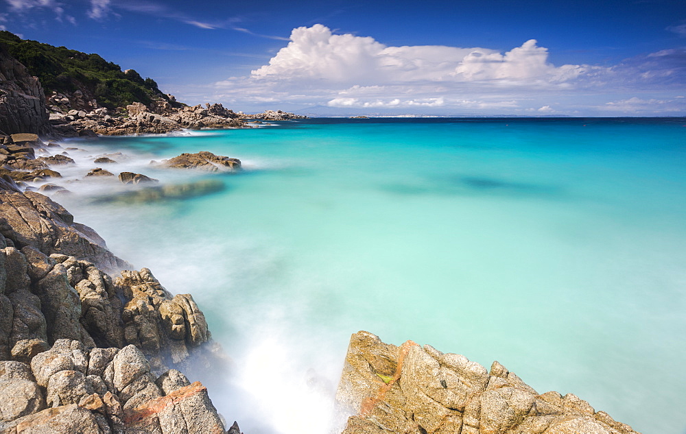 White rocks and cliffs frame the waves of turquoise sea, Santa Teresa di Gallura, Province of Sassari, Sardinia, Italy, Mediterranean, Europe