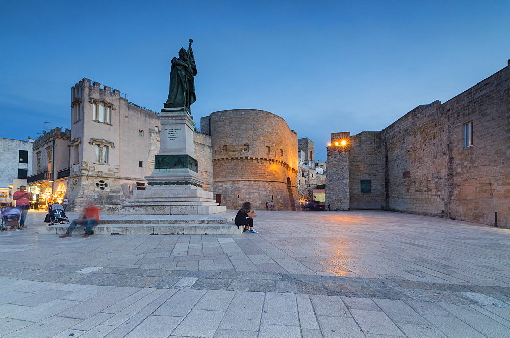 Dusk lights on the medieval fortress and squares of the old town, Otranto, Province of Lecce, Apulia, Italy, Europe