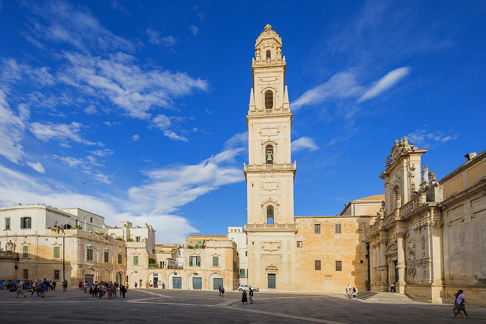 The Baroque style of the ancient Lecce Cathedral in the old town, Lecce, Apulia, Italy, Europe