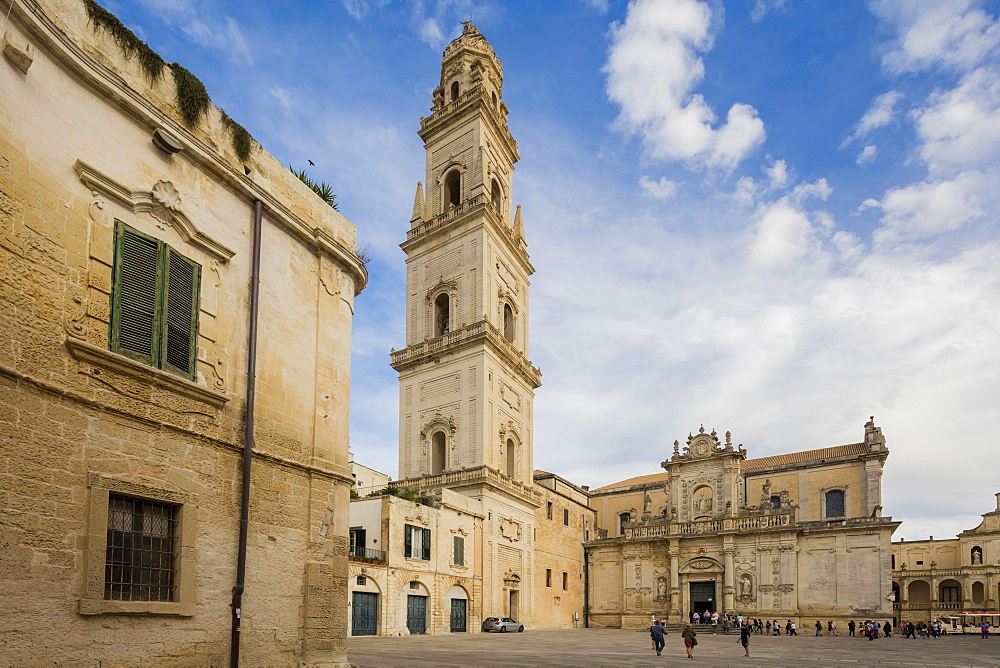 The Baroque style of the ancient Lecce Cathedral in the old town, Lecce, Apulia, Italy, Europe