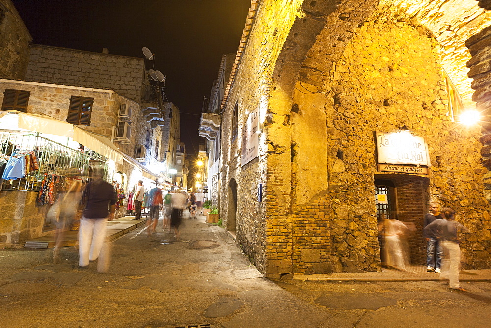 Tourists in the medieval alleys of the old town, Porto Vecchio, Corsica, France, Europe