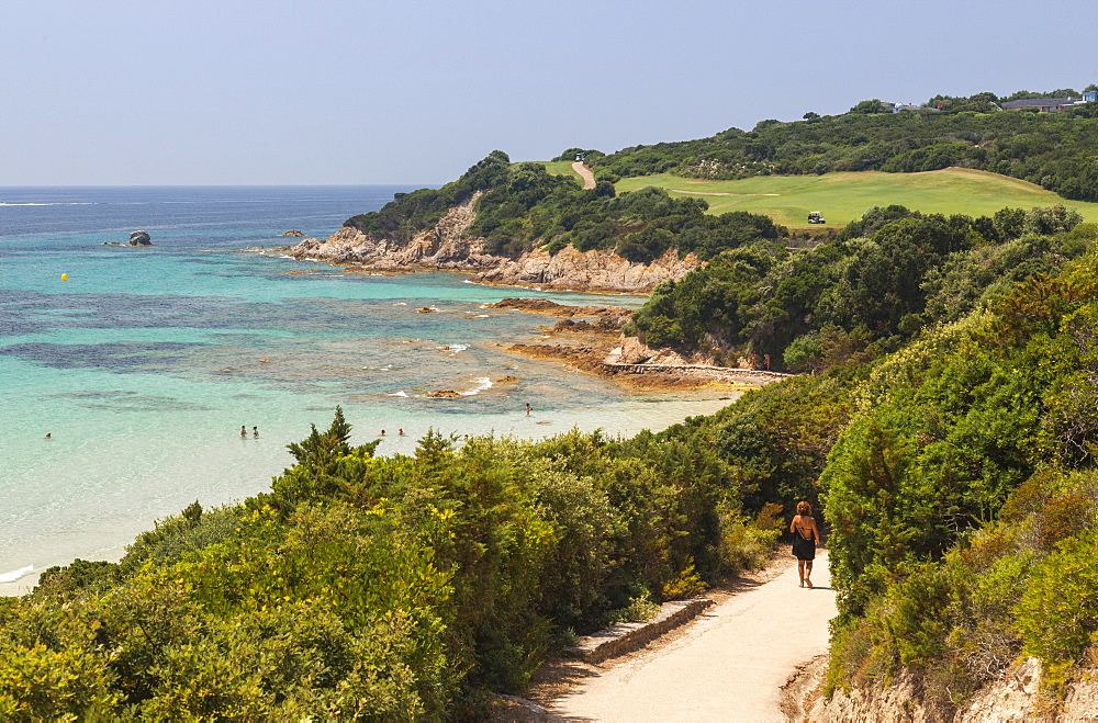 Summer view of the turquoise sea and the golf course on the promontory, Sperone, Bonifacio, South Corsica, France, Mediterranean, Europe