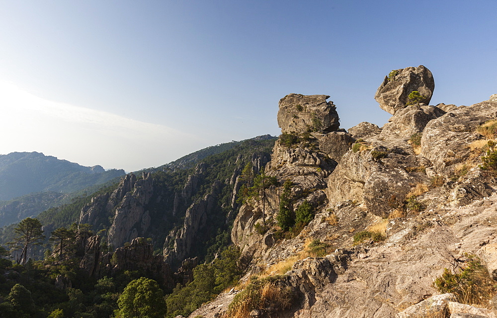 The shaped rocks in the Natural Park of the L'Ospedale massif, Piscia Di Gallo, Zonza, Southern Corsica, France, Europe