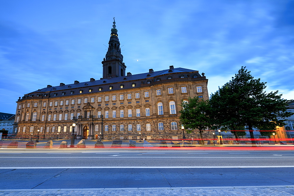 Christiansborg Palace at night, Copenhagen, Denmark, Europe