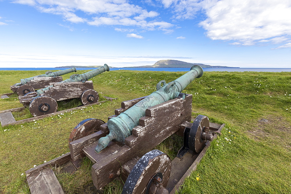 Cannons at the historic fortress of Skansin,Torshavn, Streymoy Island, Faroe Islands, Denmark, Europe