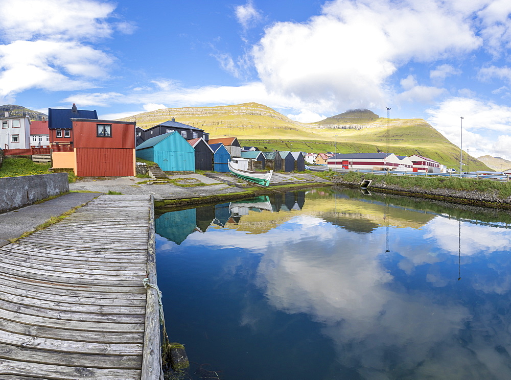 Panoramic of the fishing village of Leirvik, Eysturoy Island, Faroe Islands, Denmark, Europe