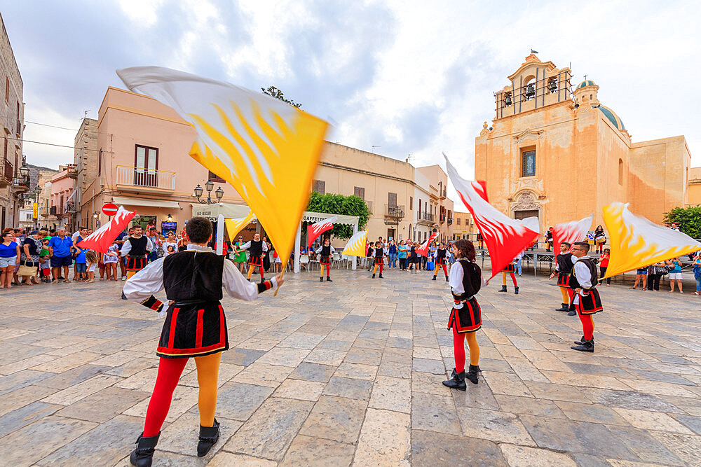 Traditional costumes and flags, Favignana island, Aegadian Islands, province of Trapani, Sicily, Italy, Europe