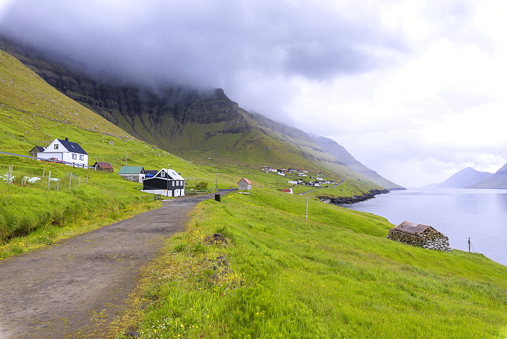 Road to the village, Kunoy Island, Nordoyar, Faroe Islands, Denmark, Europe