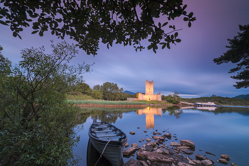 Panoramic of Ross Castle, Killarney National Park, County Kerry, Munster, Republic of Ireland, Europe