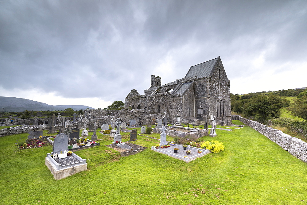 Corcomroe Abbey and cemetery, The Burren, County Clare, Munster, Republic of Ireland, Europe