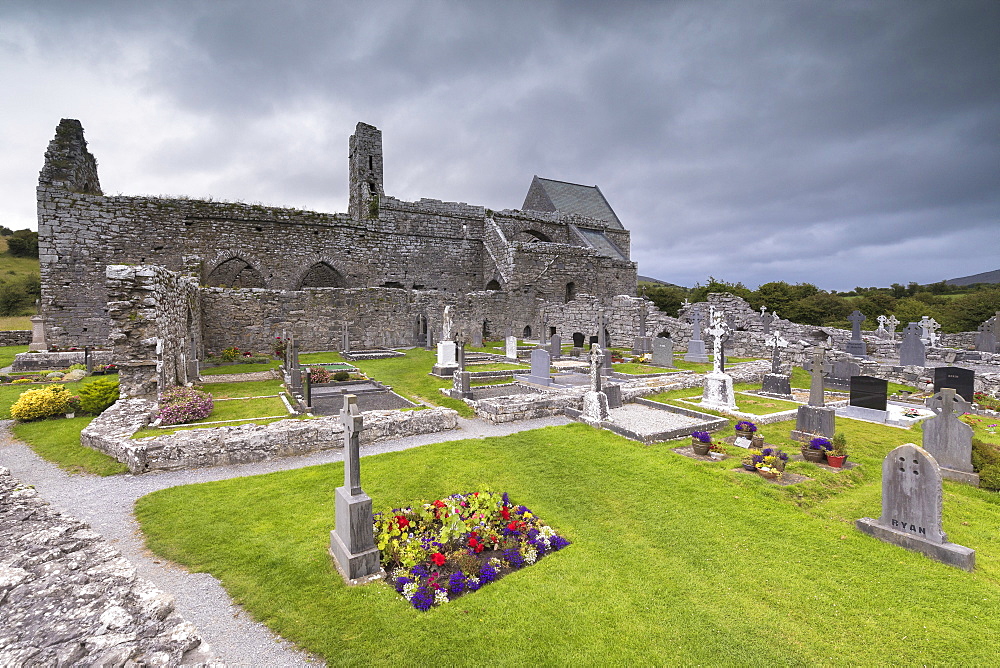 Corcomroe Abbey and churchyard, The Burren, County Clare, Munster, Republic of Ireland, Europe