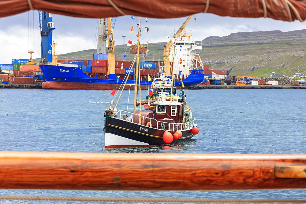 Traditional wooden boat during the historical regatta, Torshavn, Streymoy Island, Faroe Islands, Denmark, Europe