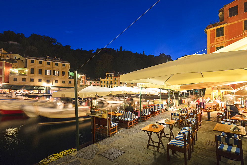 Harbour of Portofino at dusk, Province of Genoa, Liguria, Italy, Europe