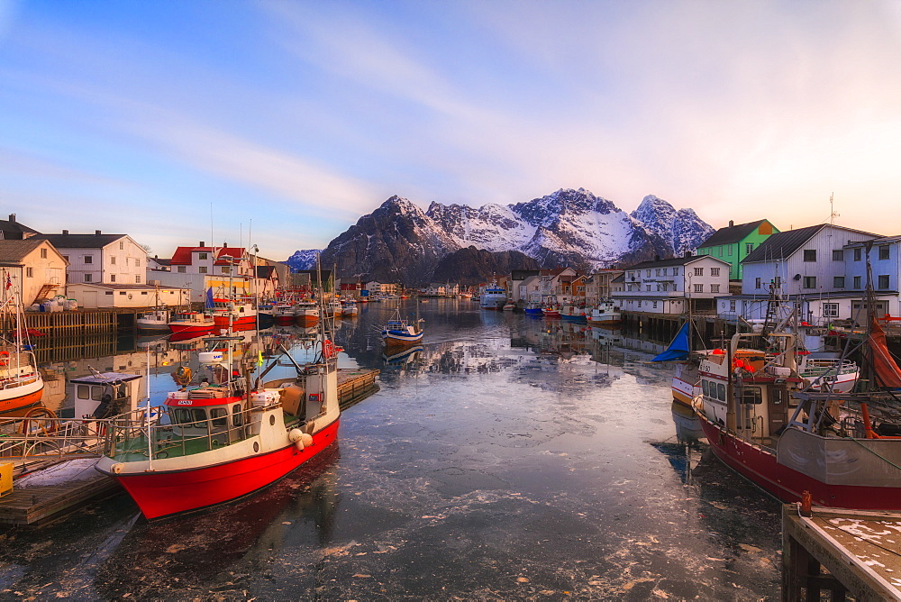 Harbor and fishing village of Reine, Lofoten Islands, Nordland, Norway, Europe