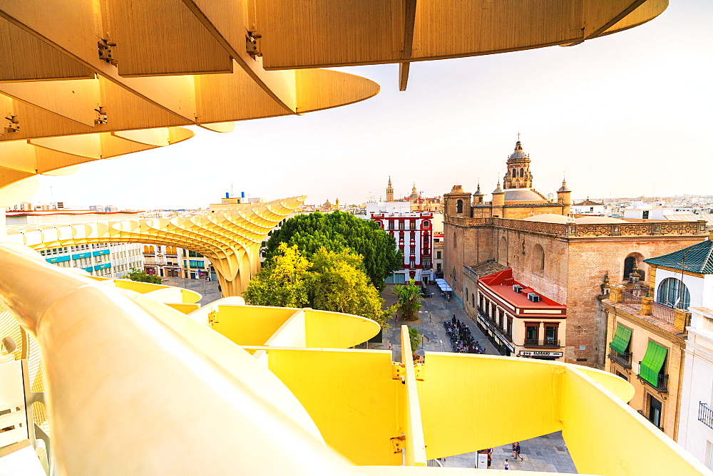 Church of the Annunciation seen from the Metropol Parasol, Plaza de la Encarnacion, Seville, Andalusia, Spain, Europe