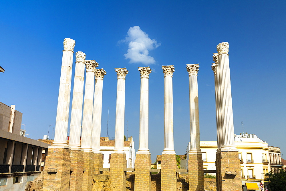 White marble columns and capitals of the ancient Roman Temple, Cordoba, Andalusia, Spain, Europe