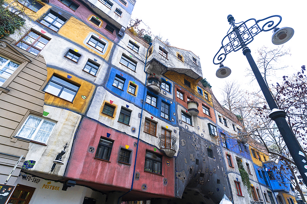 Colorful facade of the iconic Hundertwasser Village, Hundertwasserhaus, Vienna, Austria, Europe