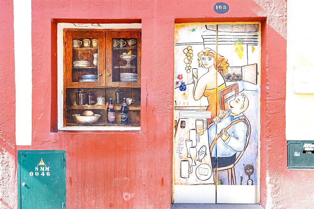 Painted door, Rua de Santa Maria, Funchal, Madeira, Portugal, Atlantic, Europe