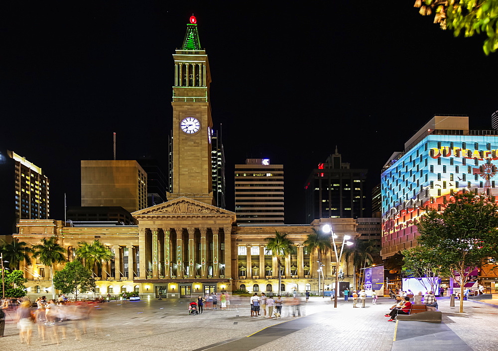 Brisbane Town Council building illuminated at night, long exposure, Brisbane, Queensland, Australia, Pacific