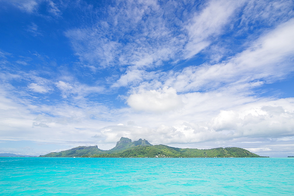 The turquoise lagoon of Bora Bora, Society Islands, French Polynesia, Pacific