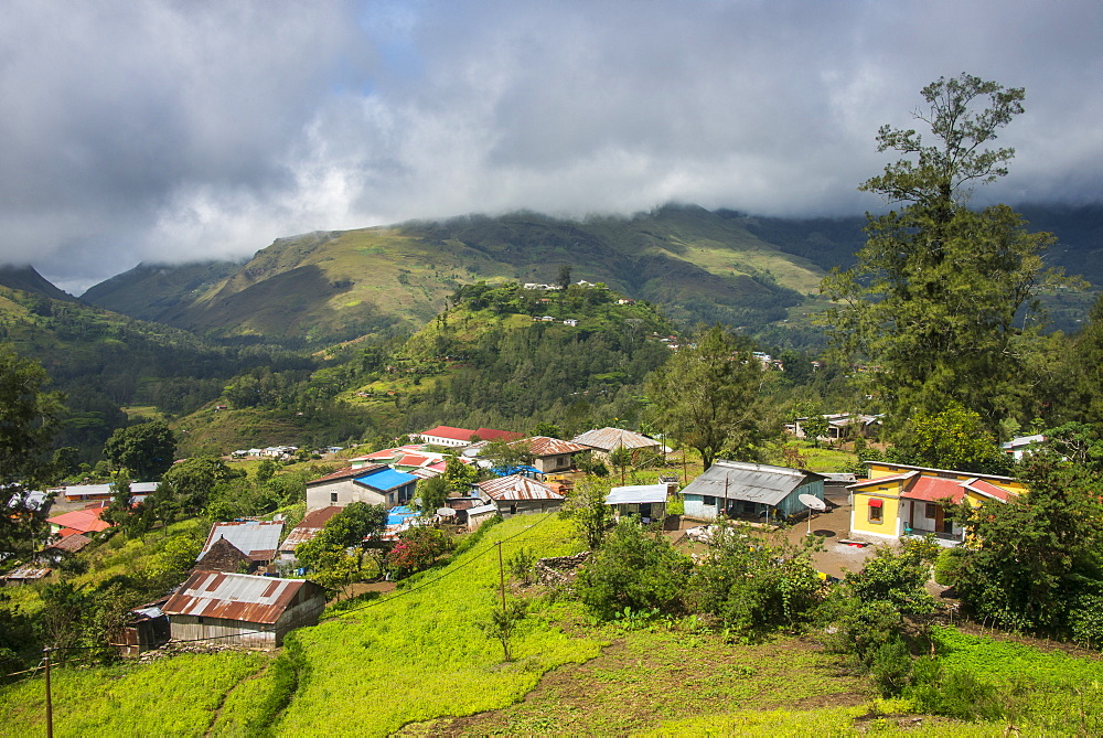 Overlook over the mountain town of Maubisse, East Timor, Southeast Asia, Asia