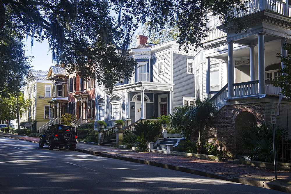 Beautiful historic buildings along the Forsyth Park, Savannah, Georgia, United States of America, North America