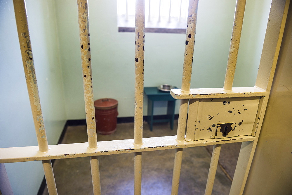 Prison cell of Nelson Mandela in the former prison on Robben Island, UNESCO World Heritage Site, South Africa, Africa