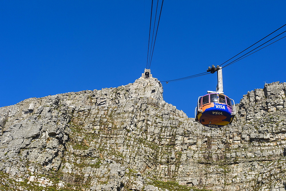 Cable car leading up to Table Mountain, Cape Town, South Africa, Africa