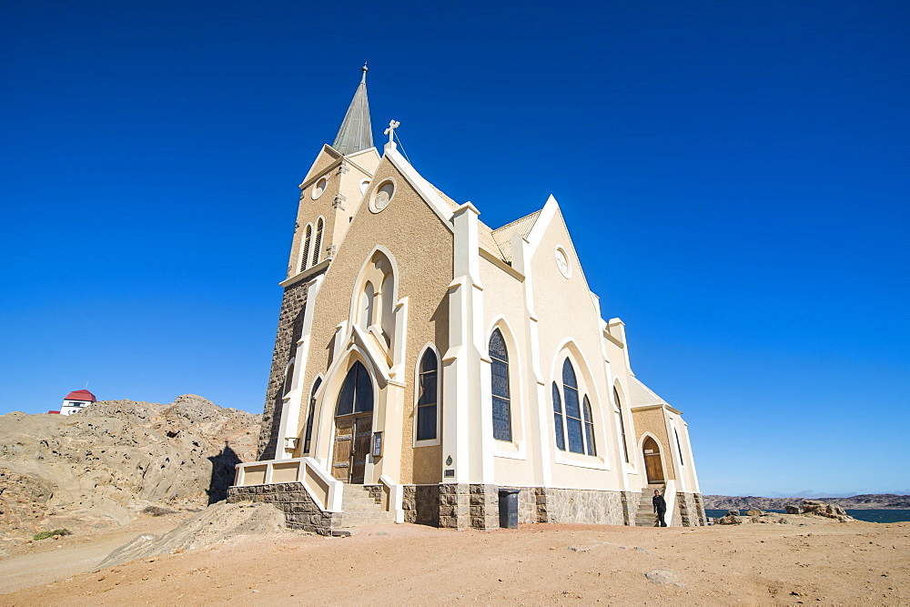 Famous Felsenkirche, a colonial church, Luderitz, Namibia, Africa