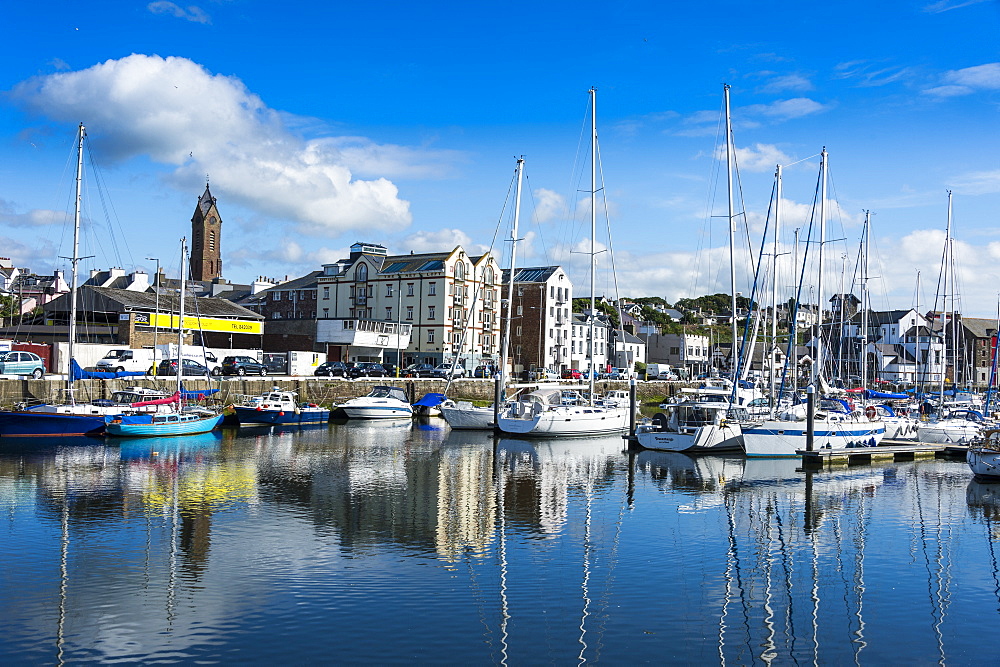 The town of Peel with its picturesque harbour, Peel, Isle of Man, United Kingdom, Europe