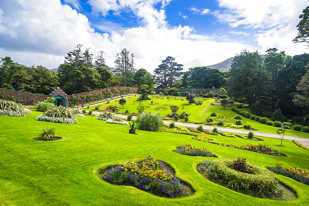 Walled Victorian garden in Kylemore Abbey, Connemara National Park, County Galway, Connacht, Republic of Ireland, Europe