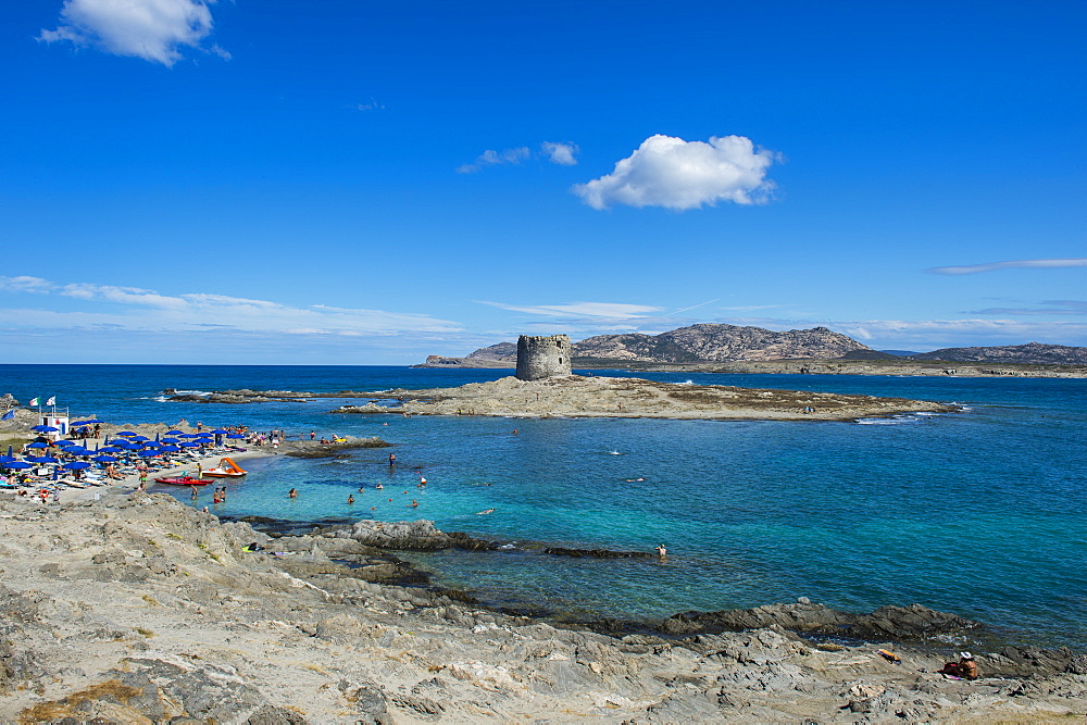 Old watchtower on the beach, Pelosa, Sardinia, Italy, Mediterranean, Europe