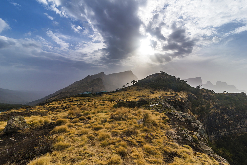 Sun setting over the Simien Mountains National Park, UNESCO World Heritage Site, Debarq, Ethiopia, Africa