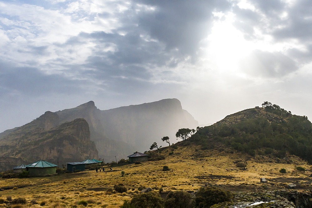 Sun setting over the Simien Mountains National Park, UNESCO World Heritage Site, Debarq, Ethiopia, Africa