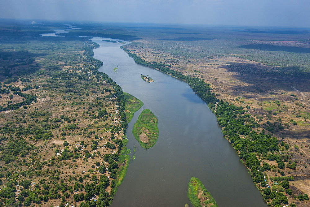 Aerial of the White Nile River, Juba, South Sudan, Africa