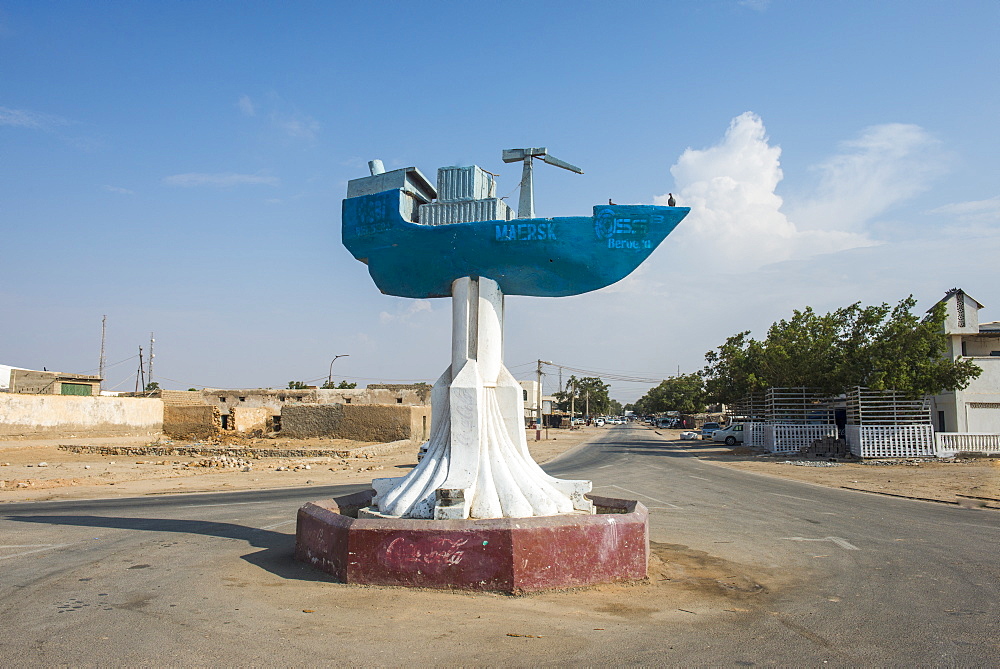 Cargo ship monument in the coastal town of Berbera, Somaliland, Somalia, Africa