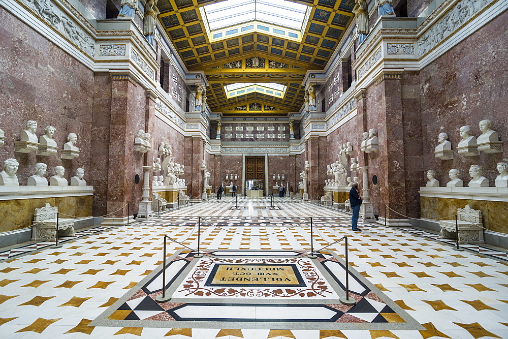 Interior of the Neo-classical Walhalla hall of fame on the Danube. Bavaria, Germany, Europe