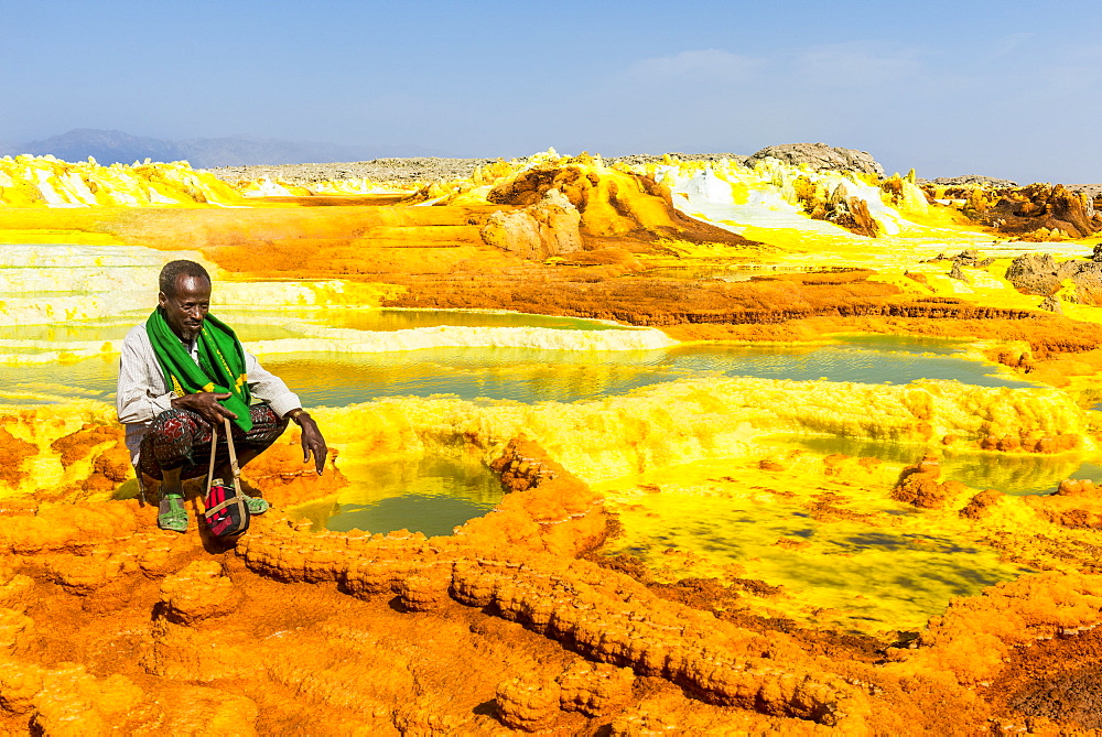 Colourful springs of acid in Dallol, hottest place on earth, Danakil depression, Ethiopia, Africa