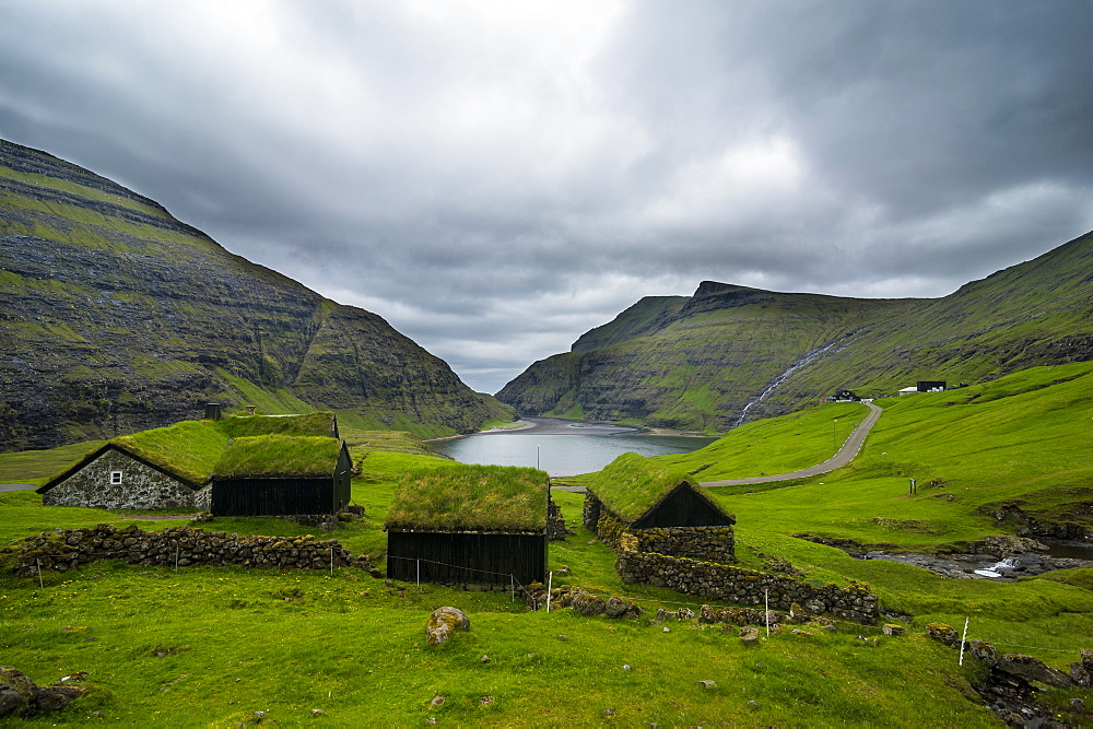 Museum of overgrown houses, Saksun, Streymoy, Faroe Islands, Denmark, Europe