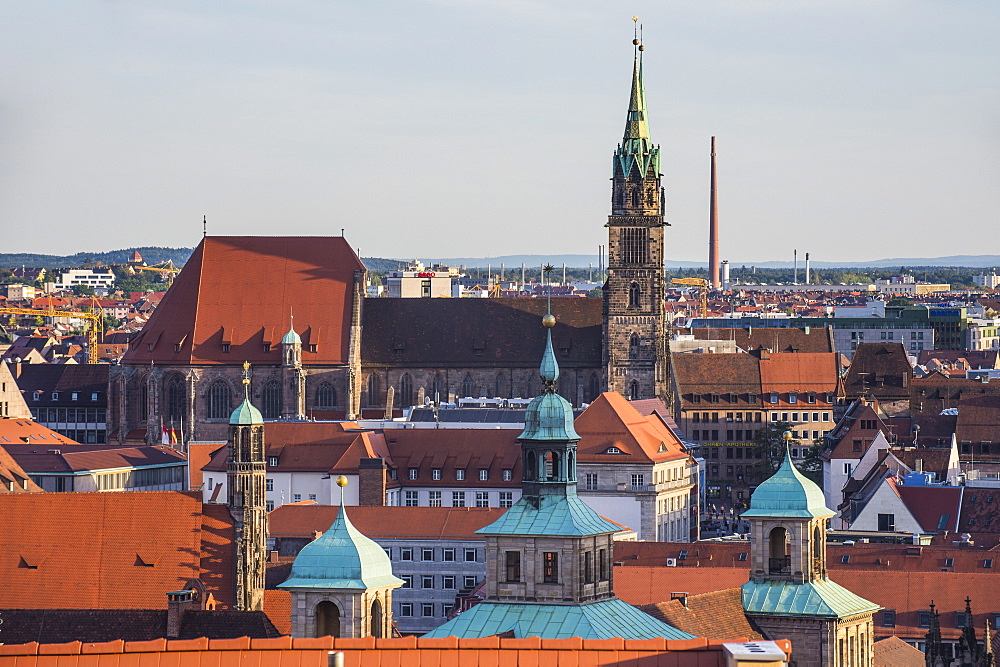 View over the medieval center of the town of Nuremberg, Bavaria, Germany, Europe