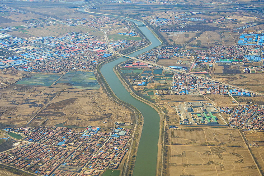 Aerial of the landscapes and towns around Bejing, China, Asia