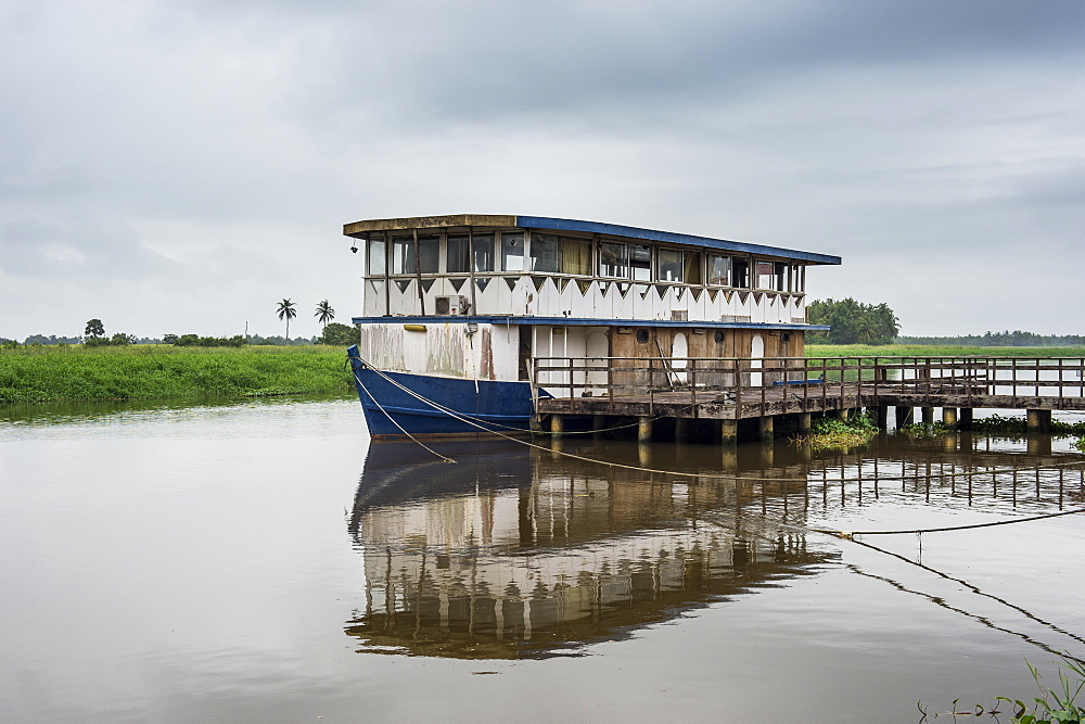 Boat from colonial times in Grand Bassam, UNESCO World Heritage Site, Ivory Coast, West Africa, Africa