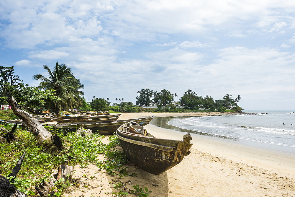 Fishing boats on the beach of Kribi, Cameroon, Africa