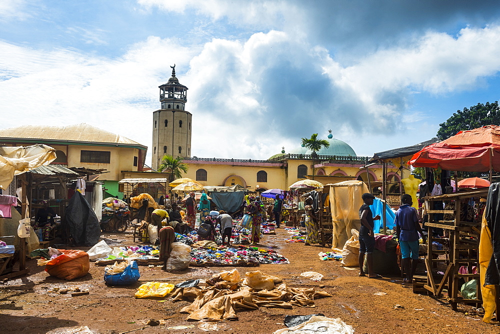 Market in front of the Mosque of Foumban, Cameroon, Africa