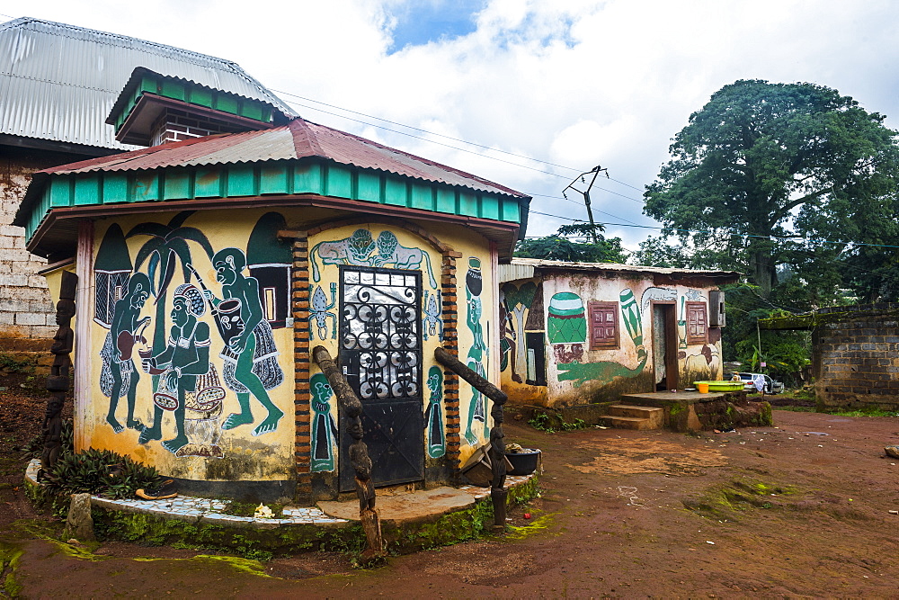 Colourful little houses in Foumban, Cameroon, Africa