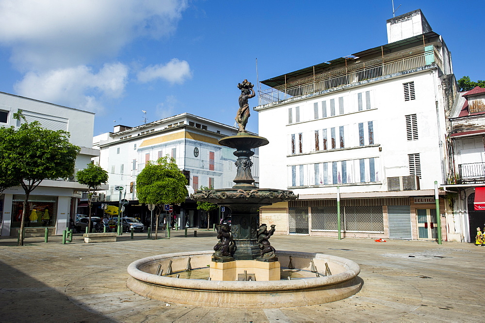 Fountain on the spice market, Pointe-a-Pitre, Guadeloupe, French Overseas Department, West Indies, Caribbean, Central America